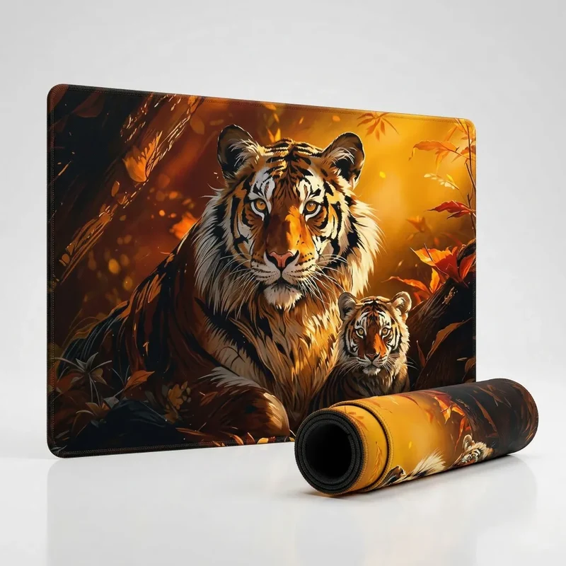 XXL Tiger Mouse Pad — Copper & Amber Golden Forest | PopMyPad