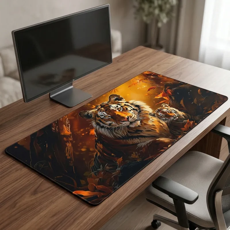 XXL Tiger Mouse Pad — Copper & Amber Golden Forest | PopMyPad