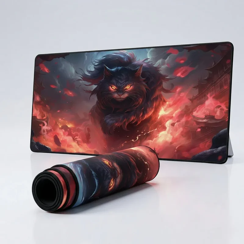 Tapis de Souris XXL Lion — Gardien Écarlate Incandescent | PopMyPad