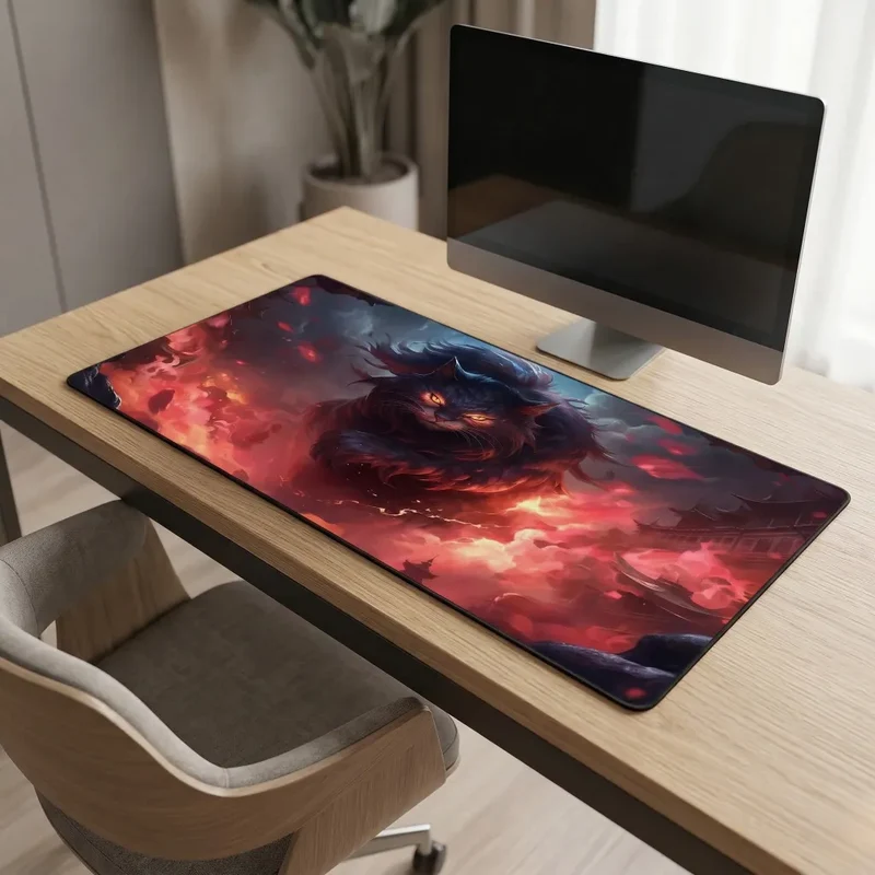 Tapis de Souris XXL Lion — Gardien Écarlate Incandescent | PopMyPad