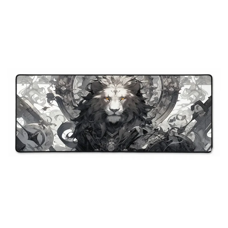 Tapis de Souris XXL Lion — Mécanique Steampunk Monochrome | PopMyPad