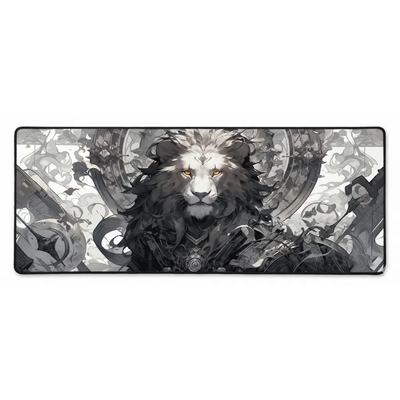 XXL Lion Mouse Pad — Monochrome Steampunk Machine | PopMyPad