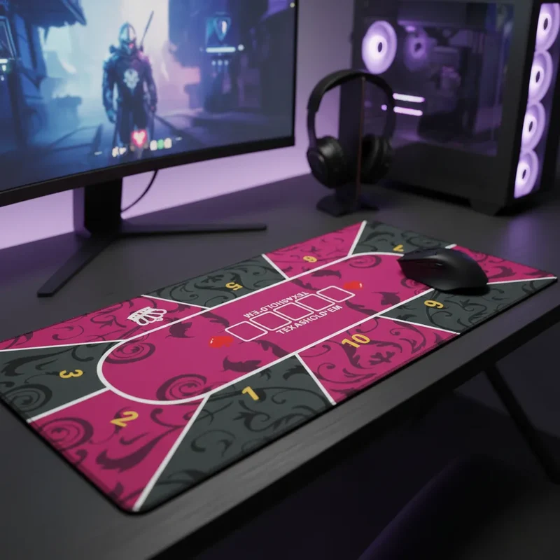 Tapis de Souris XXL Poker — Texas Hold'em Damassé Magenta | PopMyPad