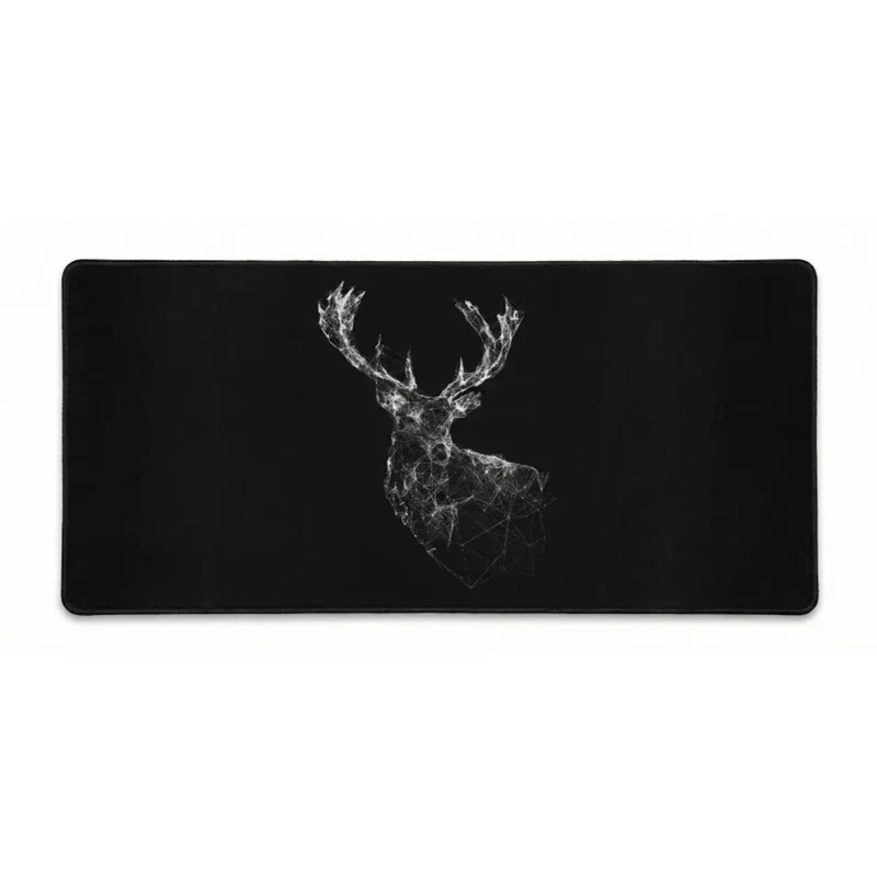 XXL Geometric Mouse Pad — Black & White Wireframe Stag | PopMyPad