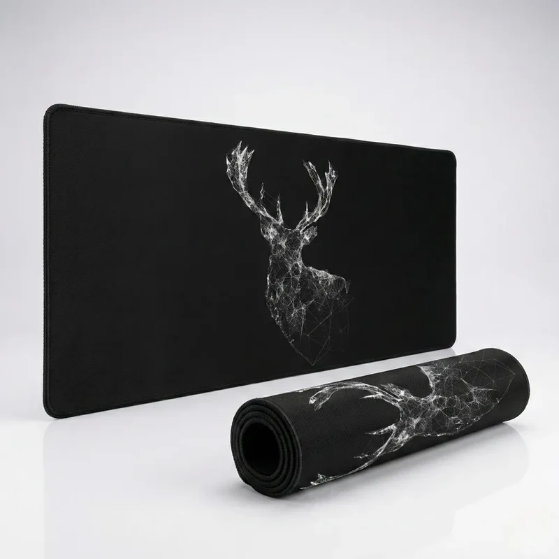 XXL Geometric Mouse Pad — Black & White Wireframe Stag | PopMyPad