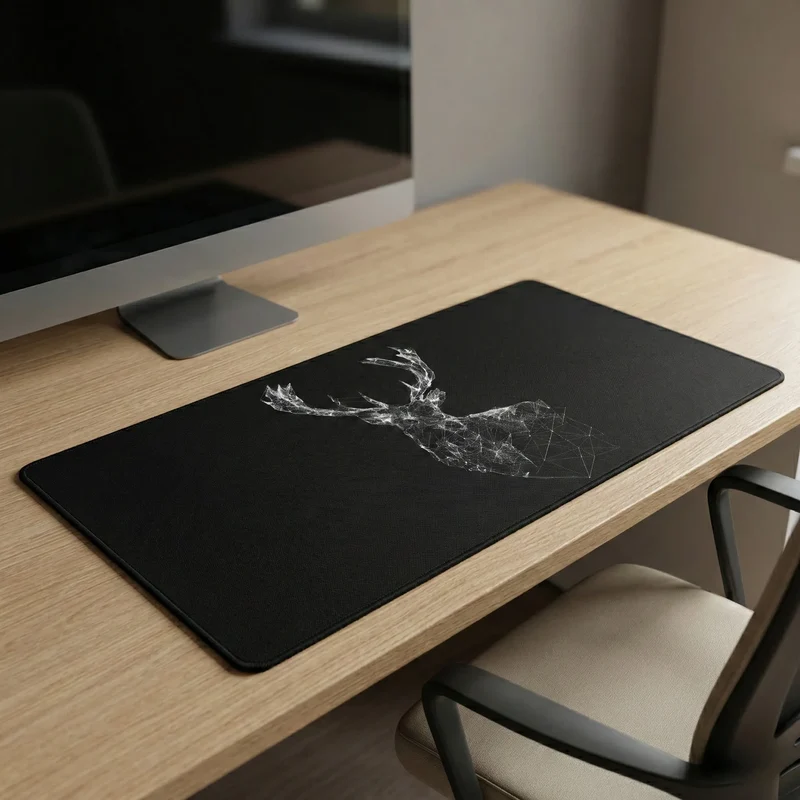 XXL Geometric Mouse Pad — Black & White Wireframe Stag | PopMyPad