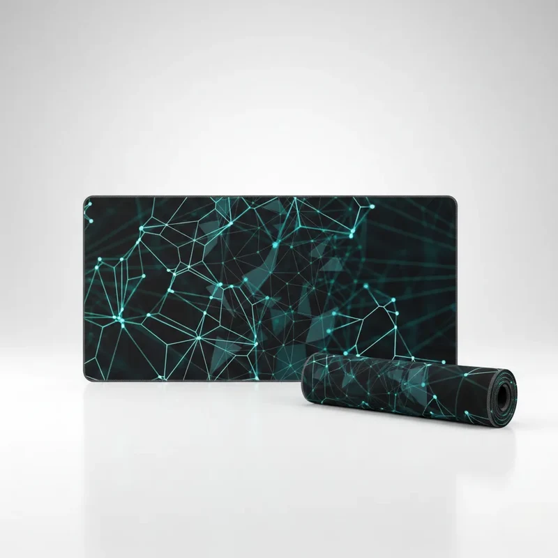 XXL Geometric Gaming Mouse Pad — Cyan Node Network | PopMyPad