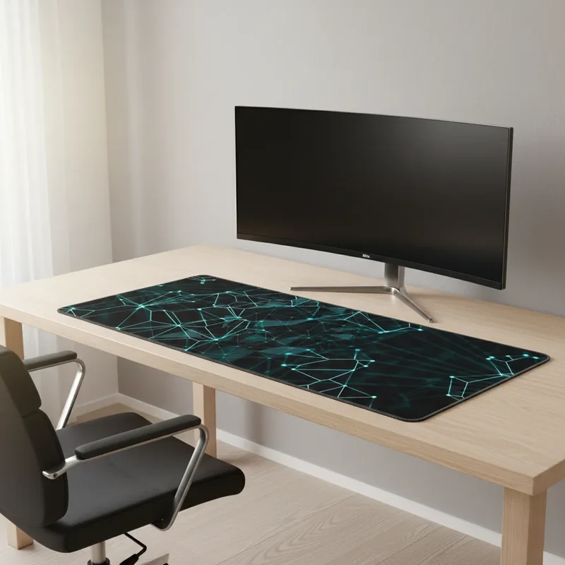 XXL Geometric Gaming Mouse Pad — Cyan Node Network | PopMyPad