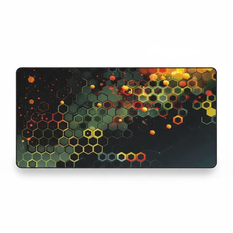 XXL Geometric Mouse Pad — Fire & Emerald Hex Polygons | PopMyPad