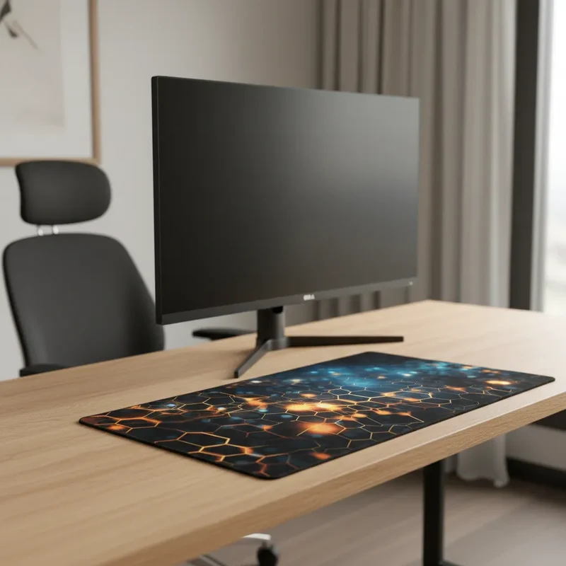 XXL Geometric Gaming Mouse Pad — Glowing Hexagons | PopMyPad