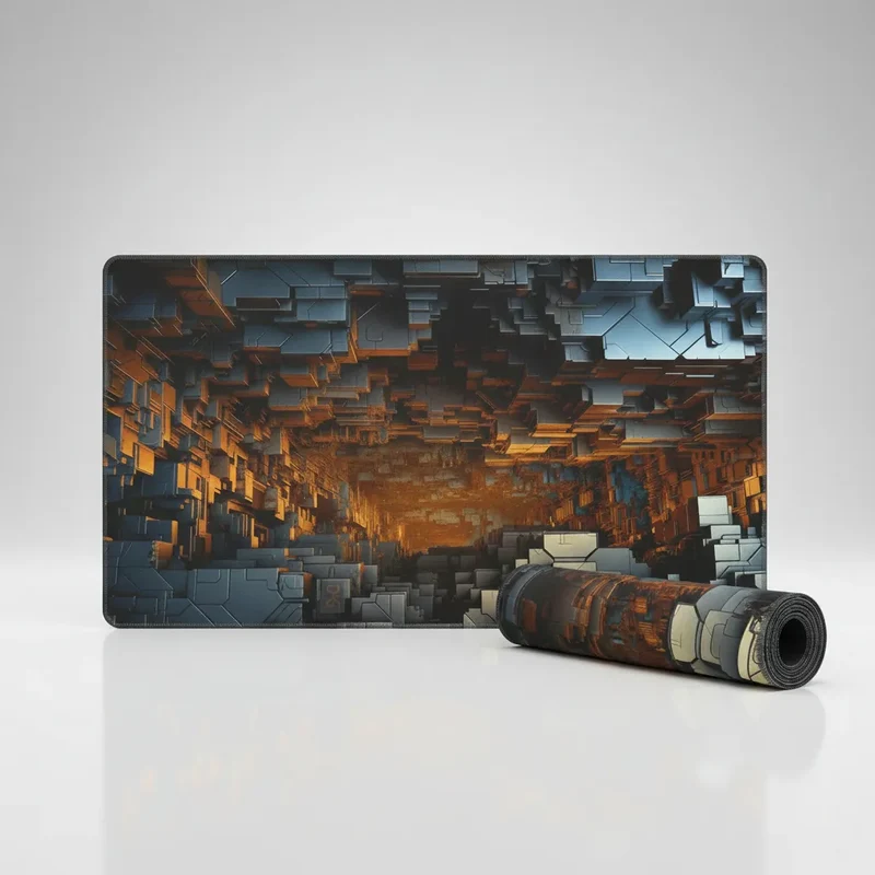 XXL Geometric Mouse Pad — Abyss & Ember Blocks | PopMyPad