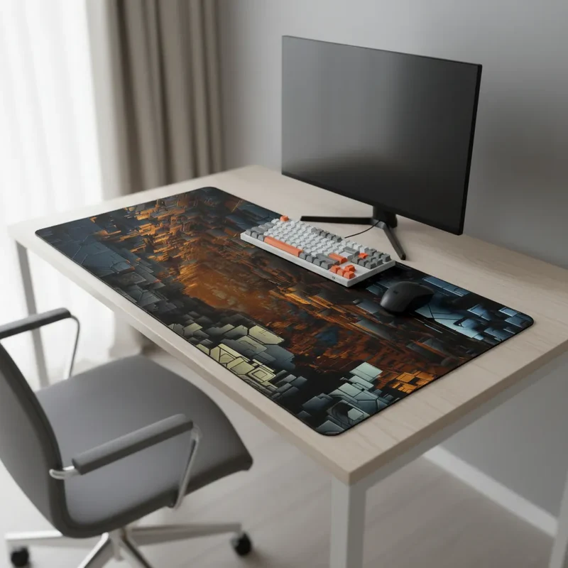 XXL Geometric Mouse Pad — Abyss & Ember Blocks | PopMyPad