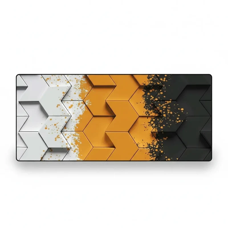 Tapis de Souris XXL Géométrique — Polygon 3D Orange & Noir | PopMyPad