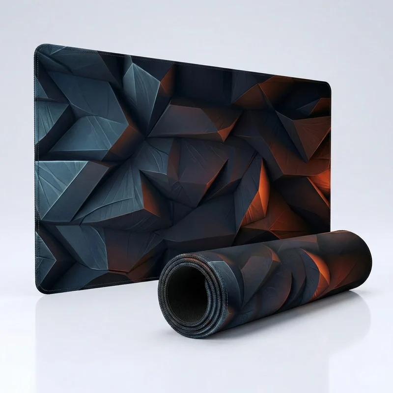 Tapis de Souris Gamer XXL Géométrique — Polygon Cristal Bleu & Orange | PopMyPad