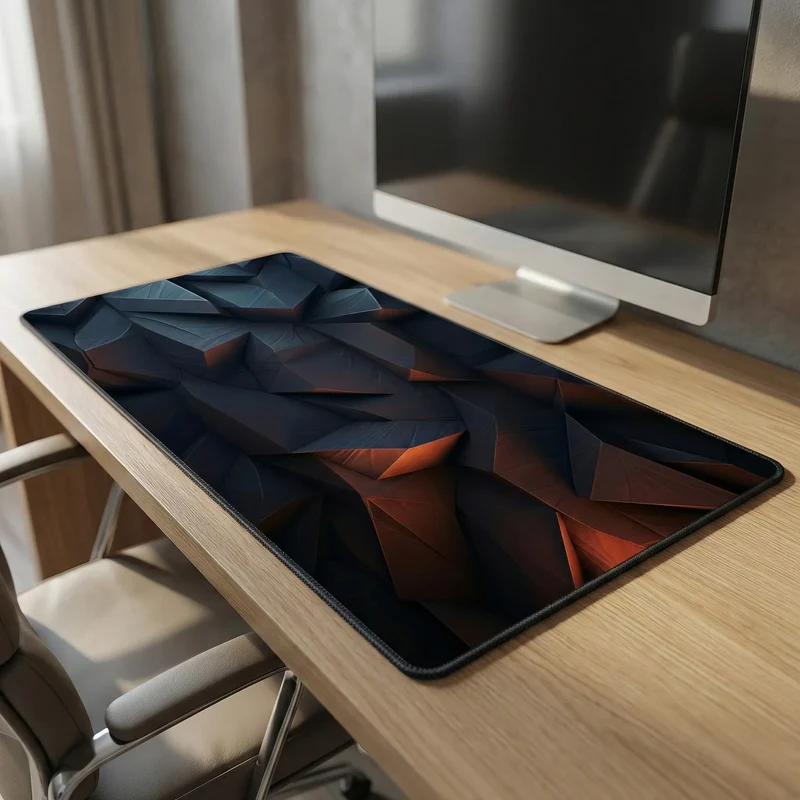 Tapis de Souris Gamer XXL Géométrique — Polygon Cristal Bleu & Orange | PopMyPad