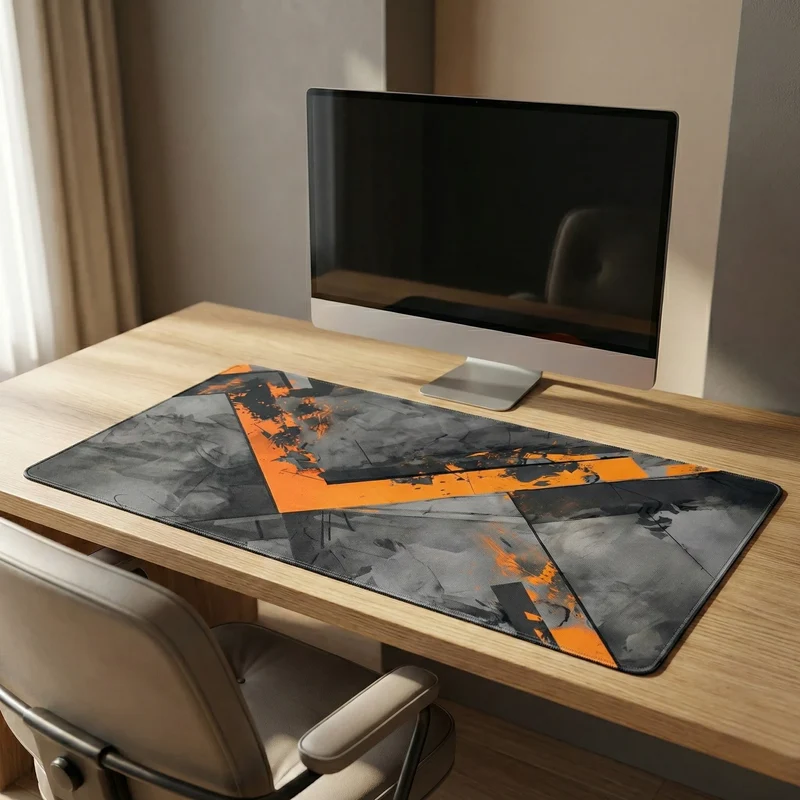 XXL Geometric Mouse Pad — Orange Shards on Charcoal | PopMyPad