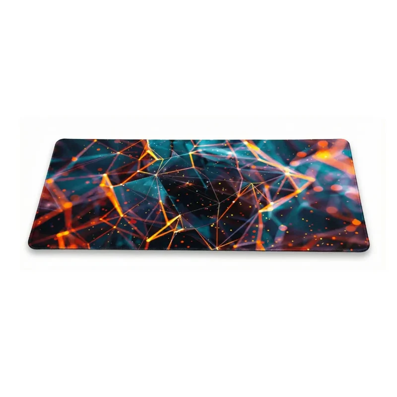 XXL Geometric Mouse Pad — Gold & Turquoise Network | PopMyPad