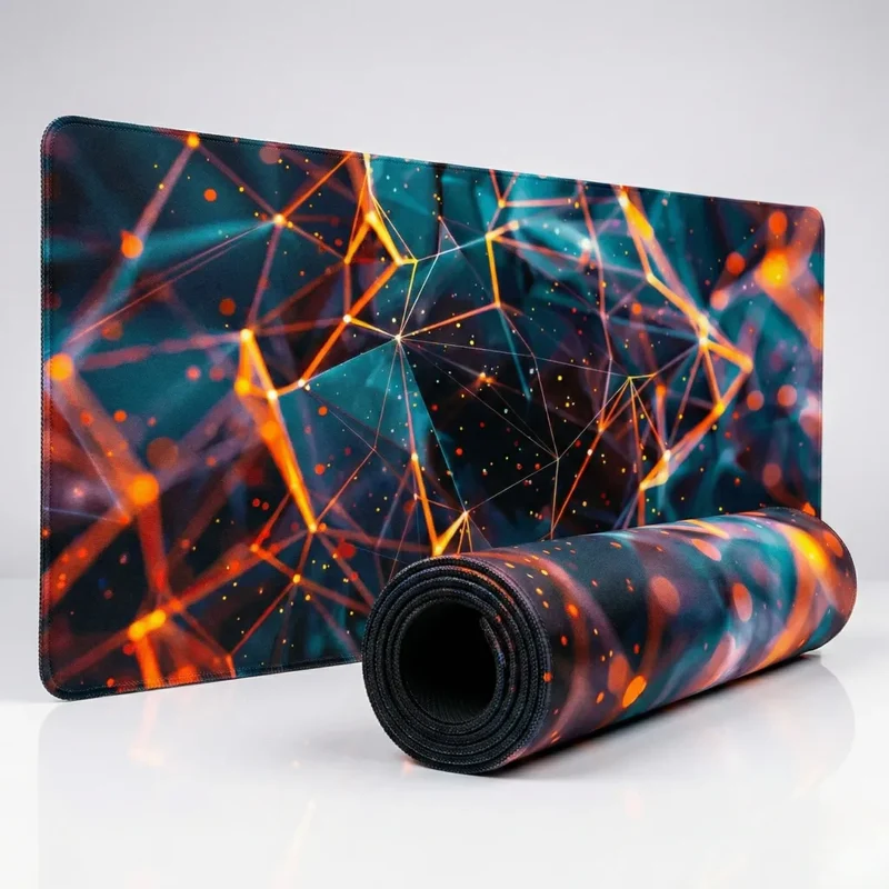 XXL Geometric Mouse Pad — Gold & Turquoise Network | PopMyPad
