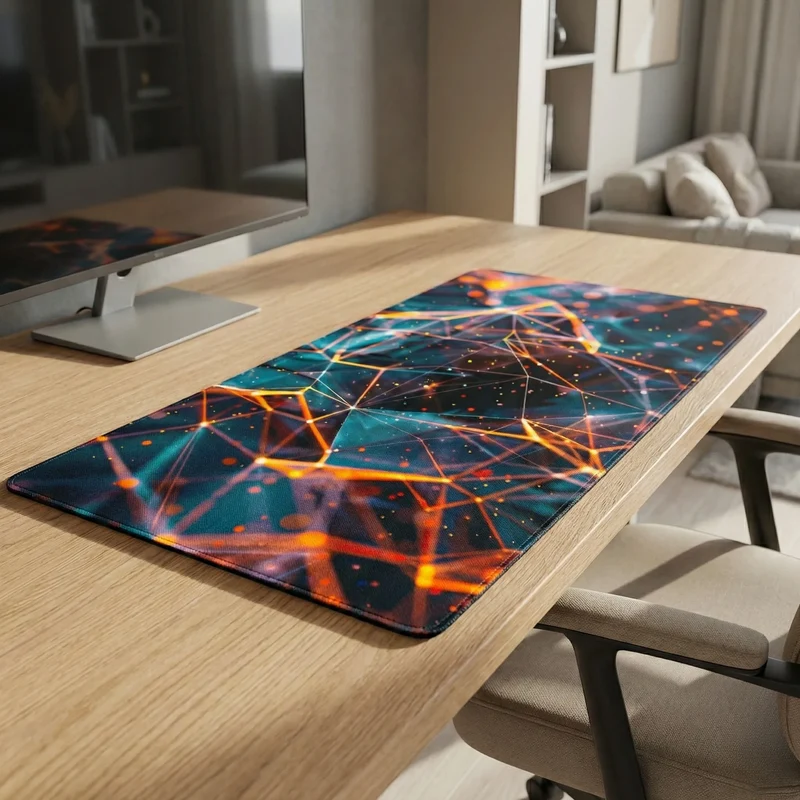 XXL Geometric Mouse Pad — Gold & Turquoise Network | PopMyPad