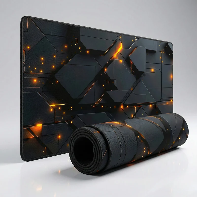 XXL Geometric Mouse Pad — Amber Fusion Polygons | PopMyPad