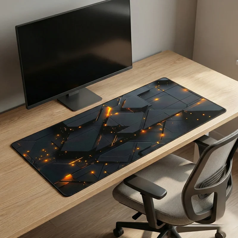 XXL Geometric Mouse Pad — Amber Fusion Polygons | PopMyPad