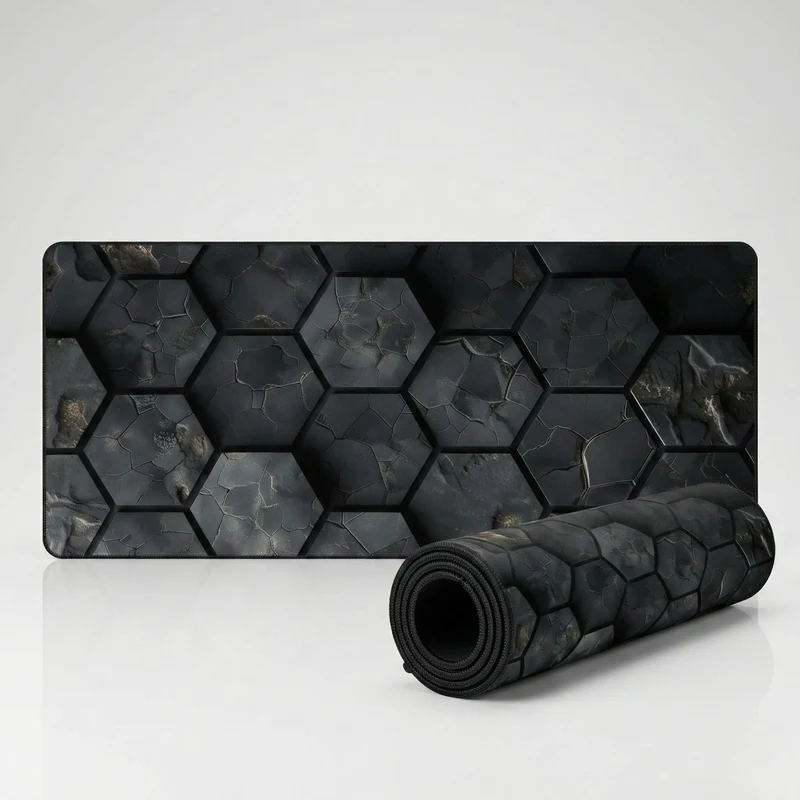 XXL Geometric Mouse Pad — Dark Hex & Gold | PopMyPad