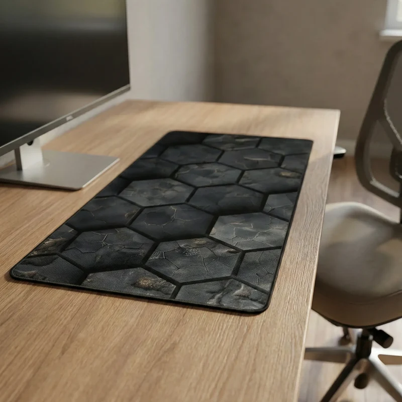 XXL Geometric Mouse Pad — Dark Hex & Gold | PopMyPad