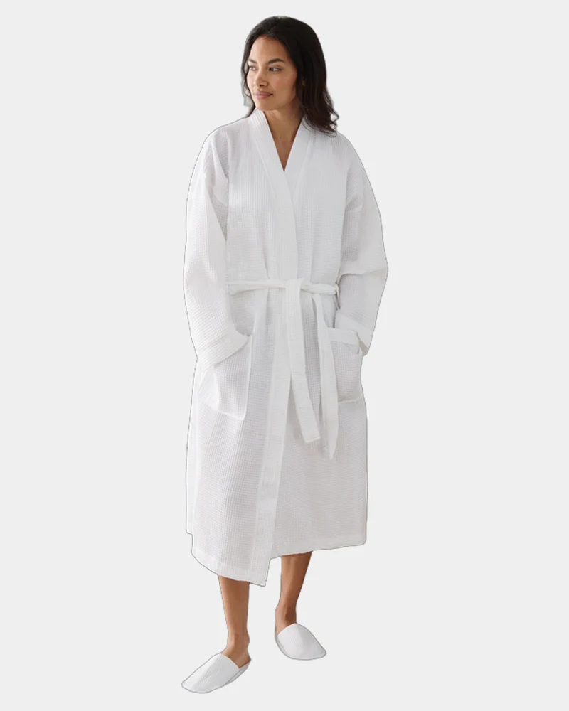 Peignoir éponge style kimono Waffle à personnaliser