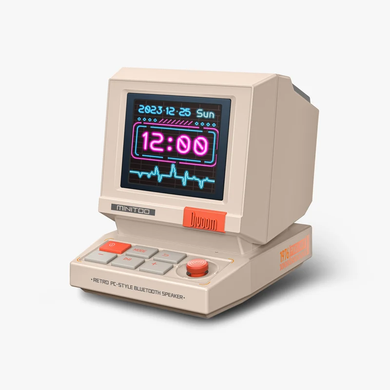 Enceinte Bluetooth Divoom MiniToo — écran pixel art, format ordinateur rétro miniature