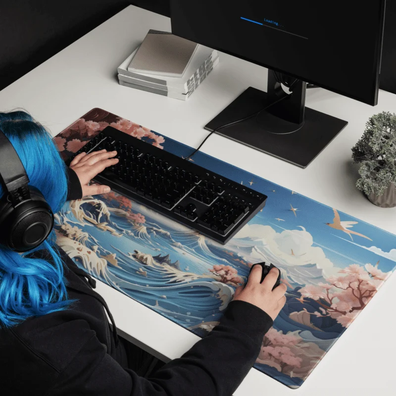 Tapis De Souris Japonais Paysage Vagues Cerisiers