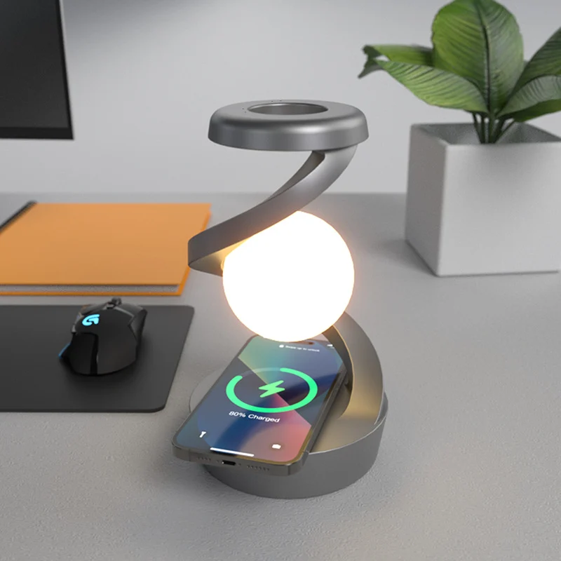 Lampe de chevet à sphère lumineuse avec charge sans fil — allumage d'un geste