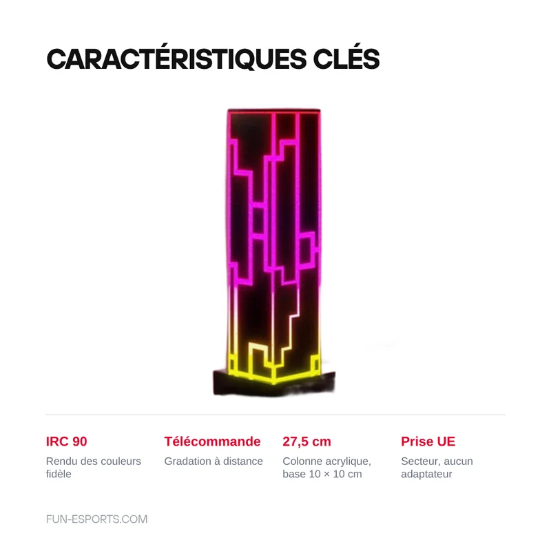 Lampe colonne en acrylique 27,5 cm — motif labyrinthe ou treillis, télécommande, prise européenne