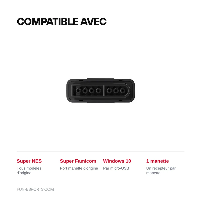 Récepteur Bluetooth 8BitDo pour SNES et Super Famicom — port manette d'origine