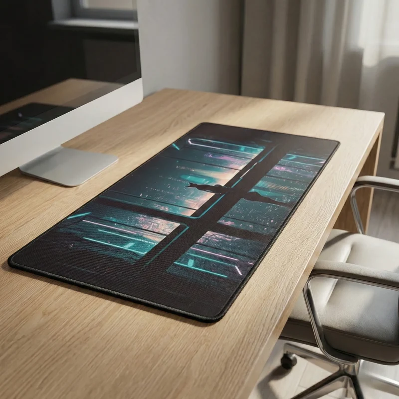 XXL Cat Mouse Pad — Neon Cyberpunk Contemplation | PopMyPad