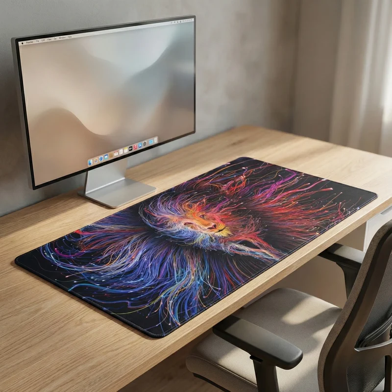 XXL Lion Mouse Pad — Neon Light-Painting Mane | PopMyPad