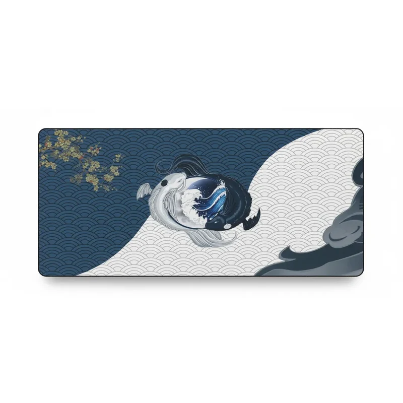 XXL Japanese Mouse Pad — Yin-Yang Koi Carp on Seigaiha | PopMyPad