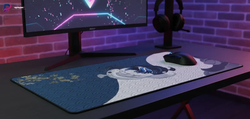 Tapis de Souris XXL Japonais — Carpes Koï Yin-Yang Seigaiha | PopMyPad