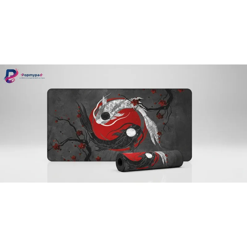 XXL Japanese Mouse Pad — Red & Charcoal Koi Carp | PopMyPad