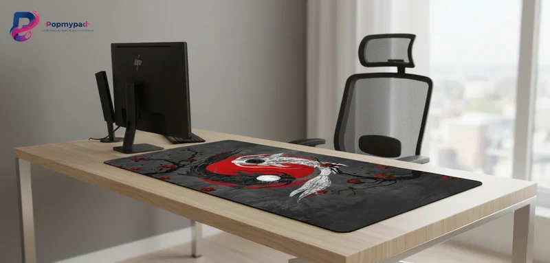 XXL Japanese Mouse Pad — Red & Charcoal Koi Carp | PopMyPad