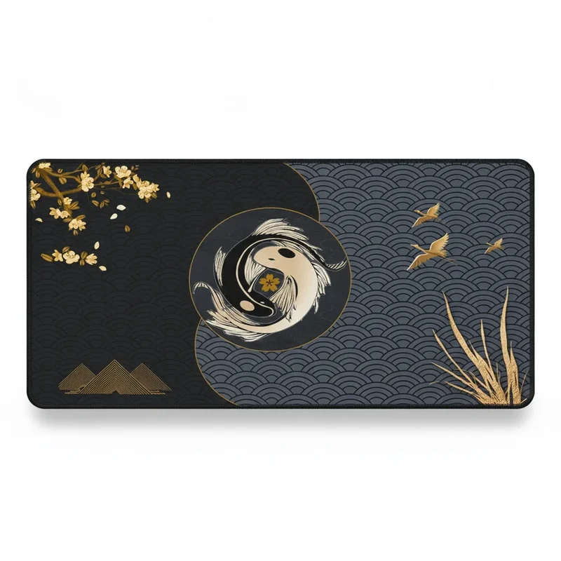 XXL Japanese Mouse Pad — Gold and Black Yin-Yang Koi Carp | PopMyPad