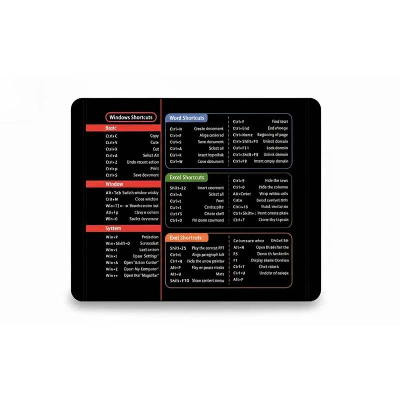 Keyboard Shortcuts Mouse Pad — Productivity Guide 9.8 × 13.8 in | PopMyPad
