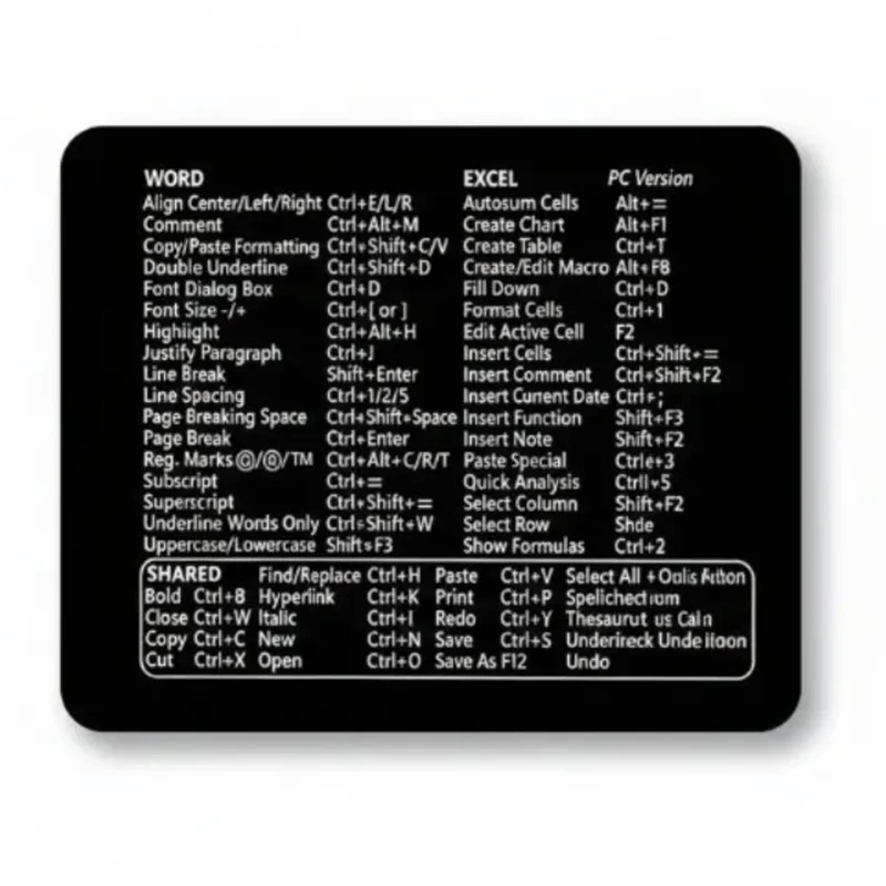 Office Shortcuts Mouse Pad — Minimalist Word & Excel Design | PopMyPad