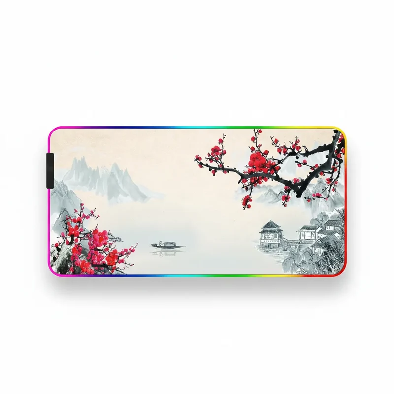 XXL RGB Japanese Mouse Pad — Red Cherry Blossom Branches | PopMyPad