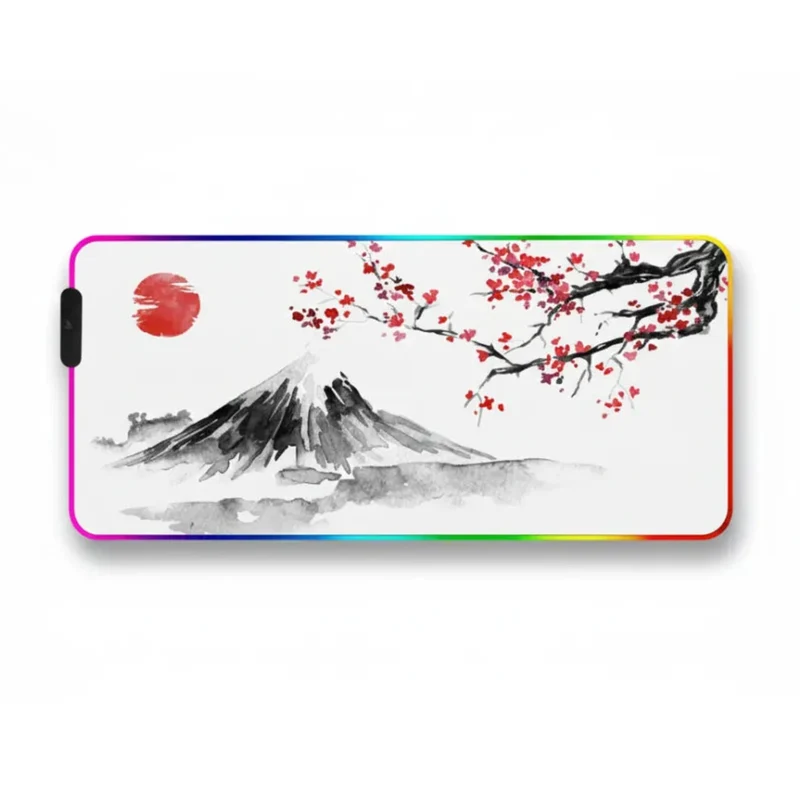 XXL RGB Japanese Mouse Pad — Minimalist Sumi-e Mount Fuji | PopMyPad
