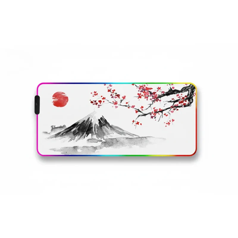 XXL RGB Japanese Mouse Pad — Minimalist Sumi-e Mount Fuji | PopMyPad