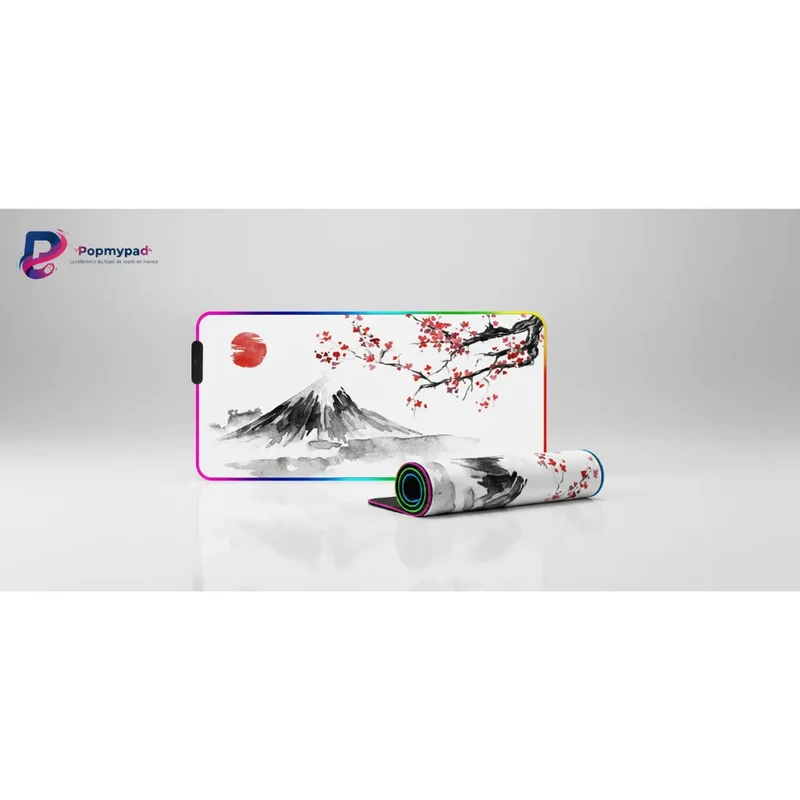 XXL RGB Japanese Mouse Pad — Minimalist Sumi-e Mount Fuji | PopMyPad
