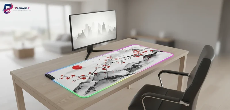 XXL RGB Japanese Mouse Pad — Minimalist Sumi-e Mount Fuji | PopMyPad