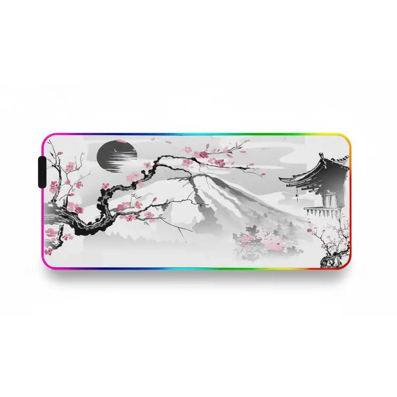 XXL RGB Japanese Mouse Pad — Mount Fuji Awakening & Cherry Blossom | PopMyPad