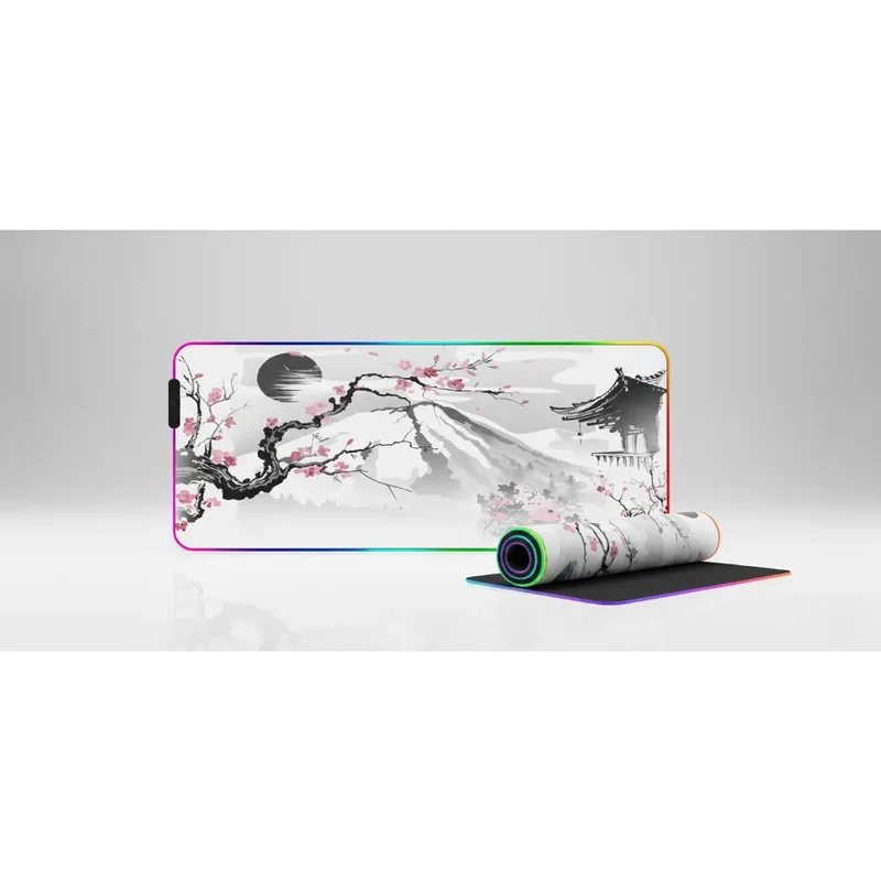 XXL RGB Japanese Mouse Pad — Mount Fuji Awakening & Cherry Blossom | PopMyPad