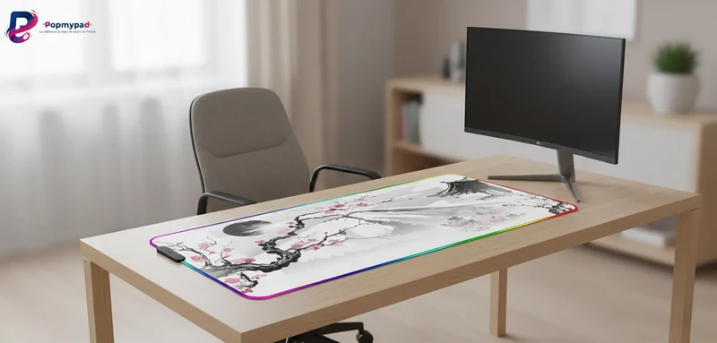 XXL RGB Japanese Mouse Pad — Mount Fuji Awakening & Cherry Blossom | PopMyPad